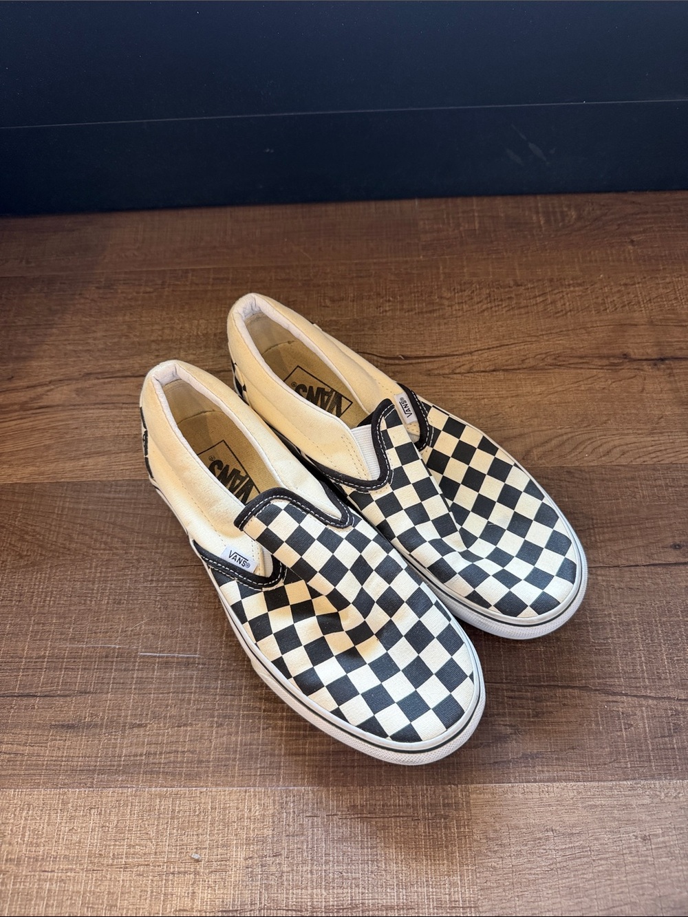 WORN ONCE platform Vans Checkerboard Slip-On Sneakers - Black & White